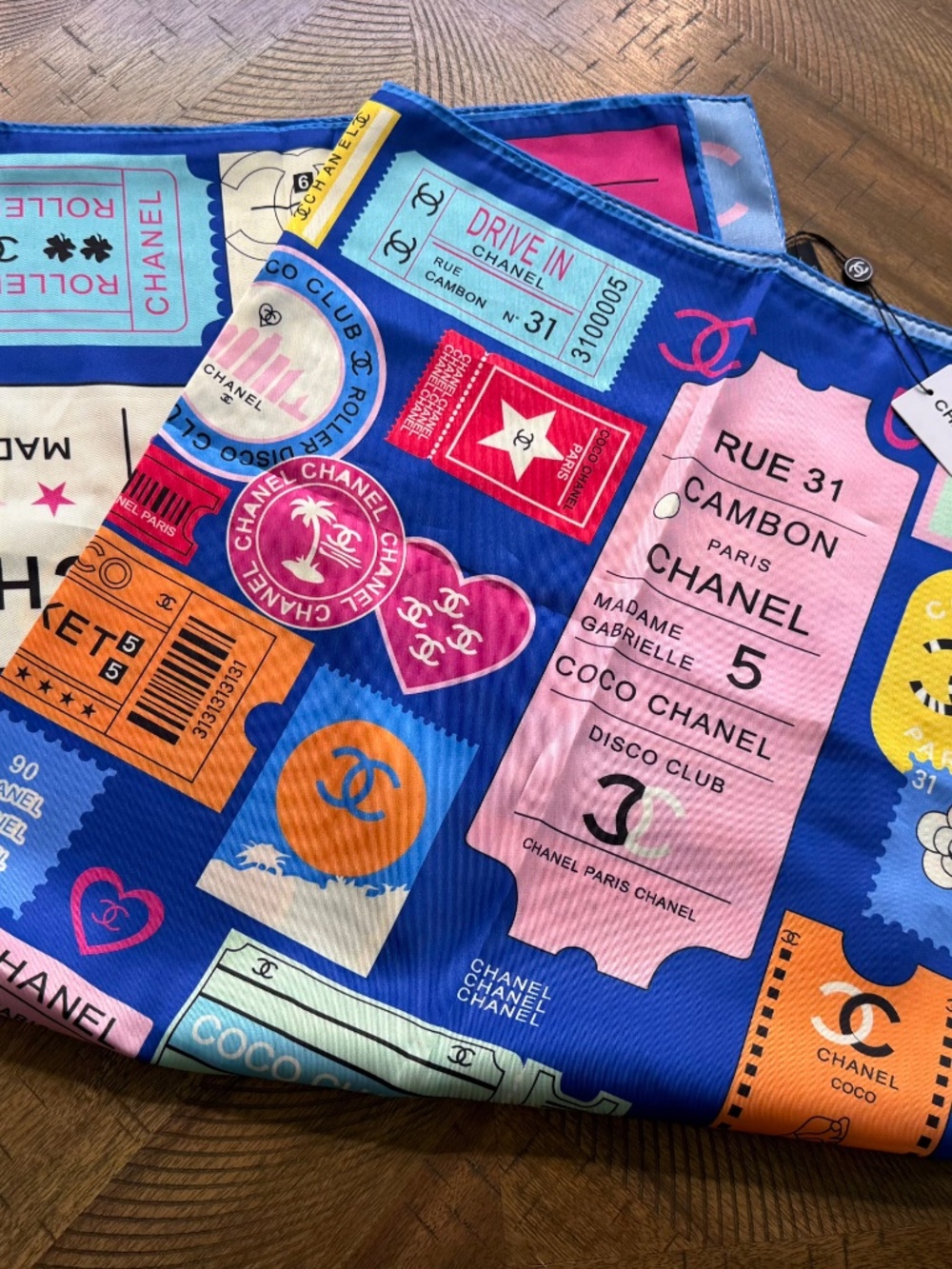 Chanel Ticket Print Silk Scarf - Picture 5 of 6